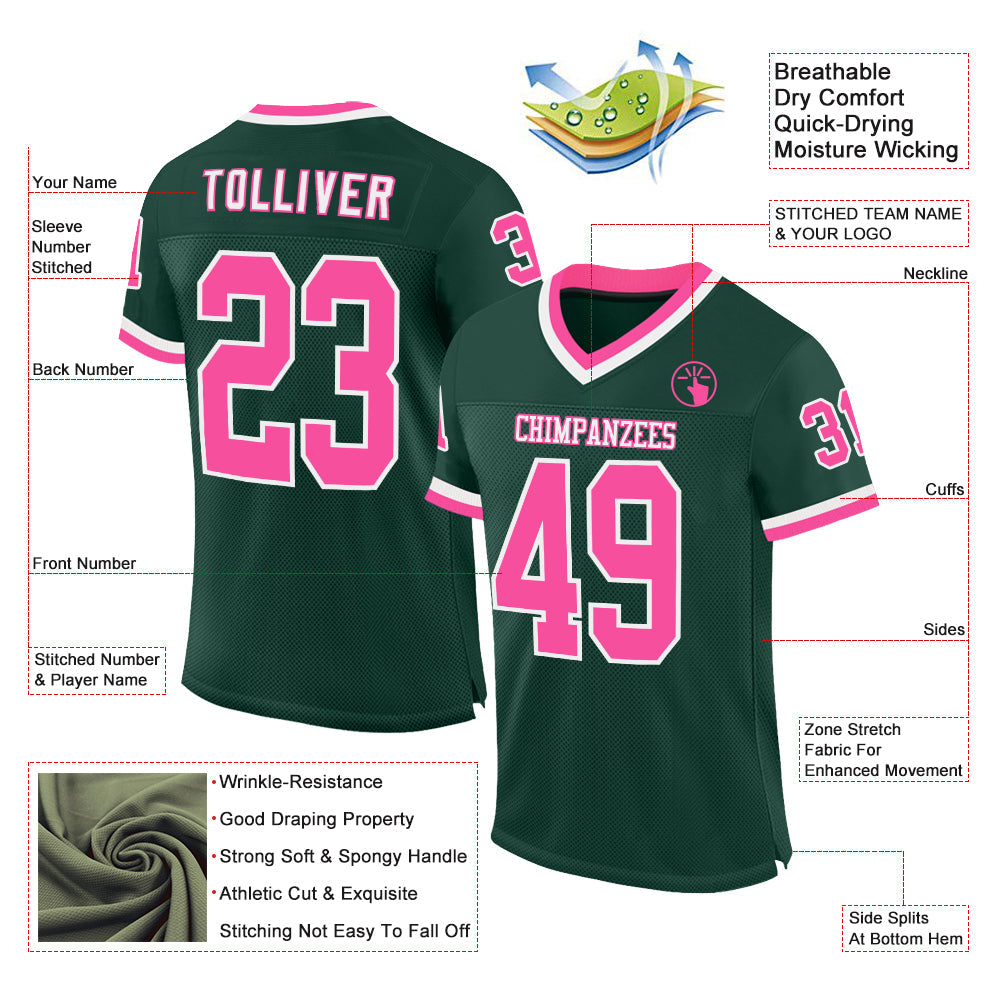 Custom Green Pink-White Mesh Authentic Throwback Football Jersey Limited