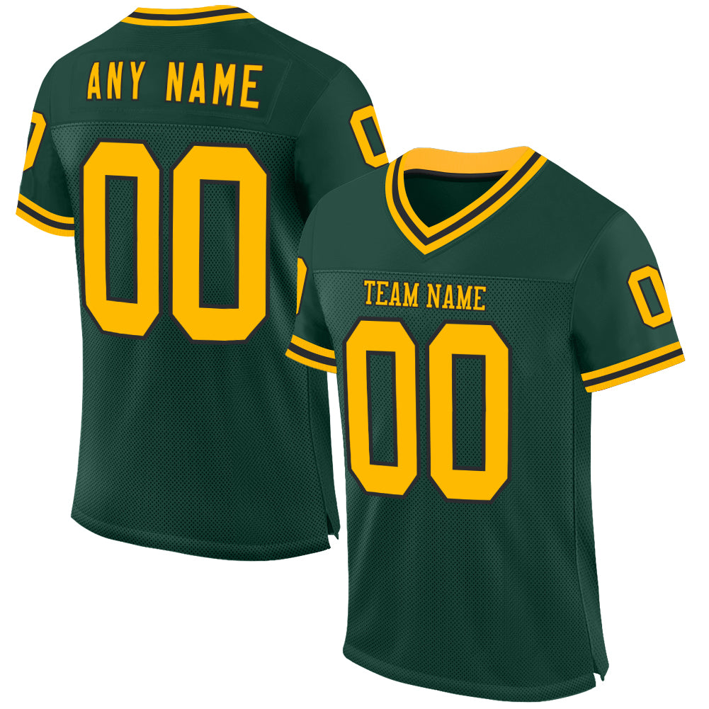 Custom Green Gold-Black Mesh Authentic Throwback Football Jersey Limited