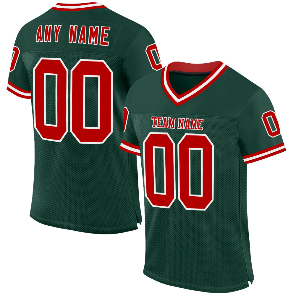 Custom Green Red-White Mesh Authentic Throwback Football Jersey Limited