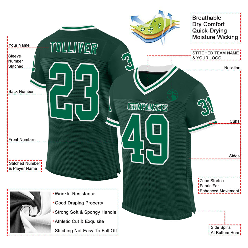 Custom Green Kelly Green-White Mesh Authentic Throwback Football Jersey Limited