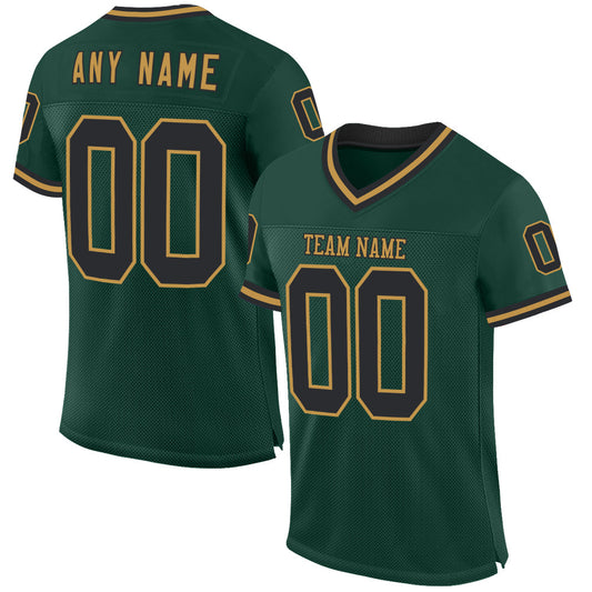Custom Green Black-Old Gold Mesh Authentic Throwback Football Jersey Limited