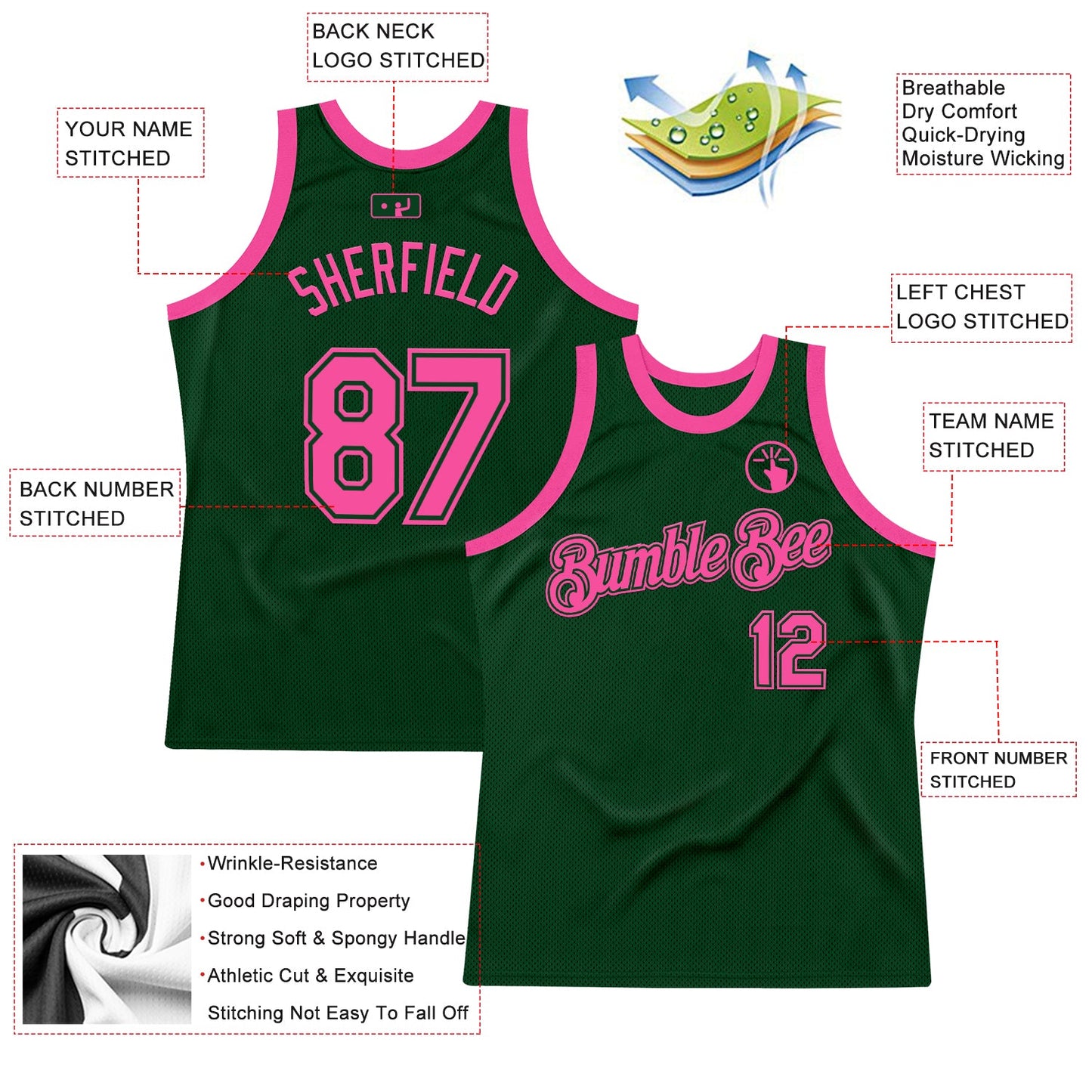 Custom Green Pink Authentic Throwback Basketball Jersey Limited