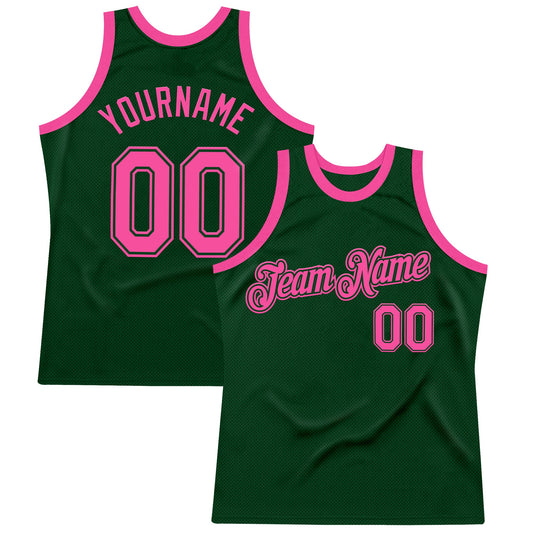 Custom Green Pink Authentic Throwback Basketball Jersey