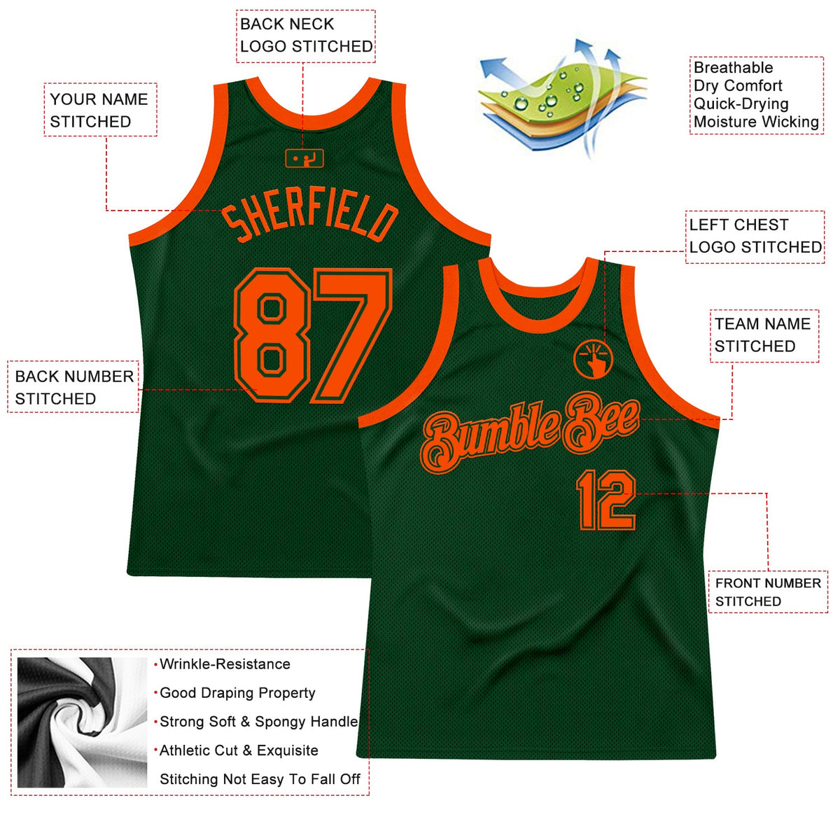 Custom Green Orange Authentic Throwback Basketball Jersey Limited