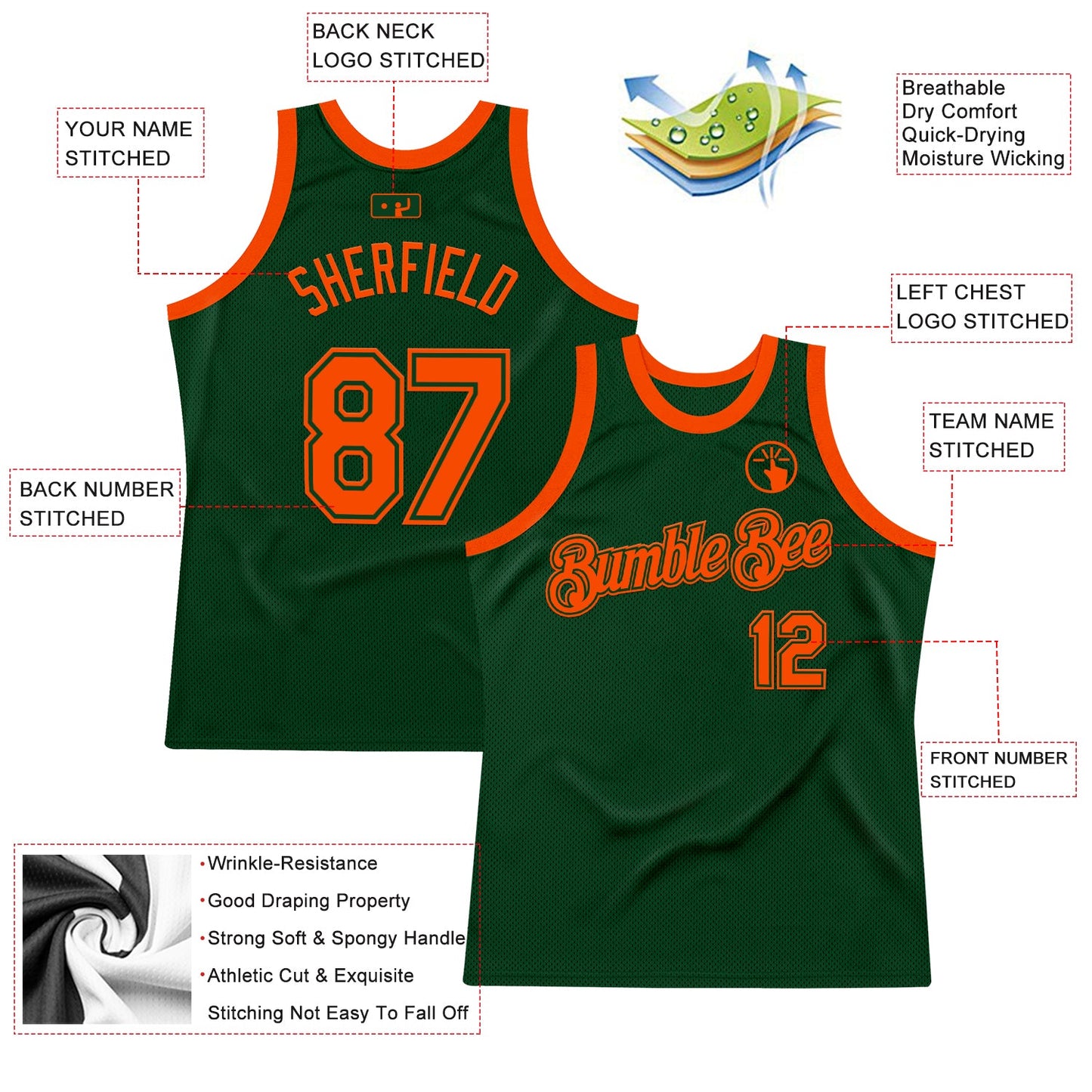 Custom Green Orange Authentic Throwback Basketball Jersey Limited