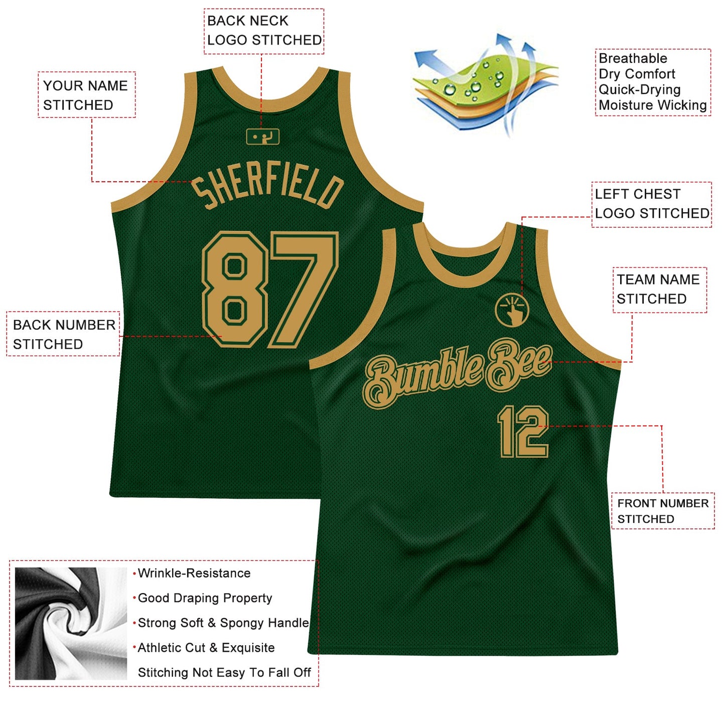 Custom Green Old Gold Authentic Throwback Basketball Jersey Limited