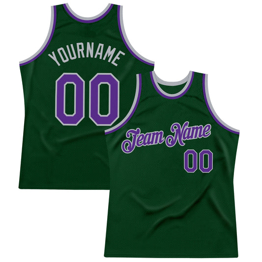 Custom Green Purple-Gray Authentic Throwback Basketball Jersey