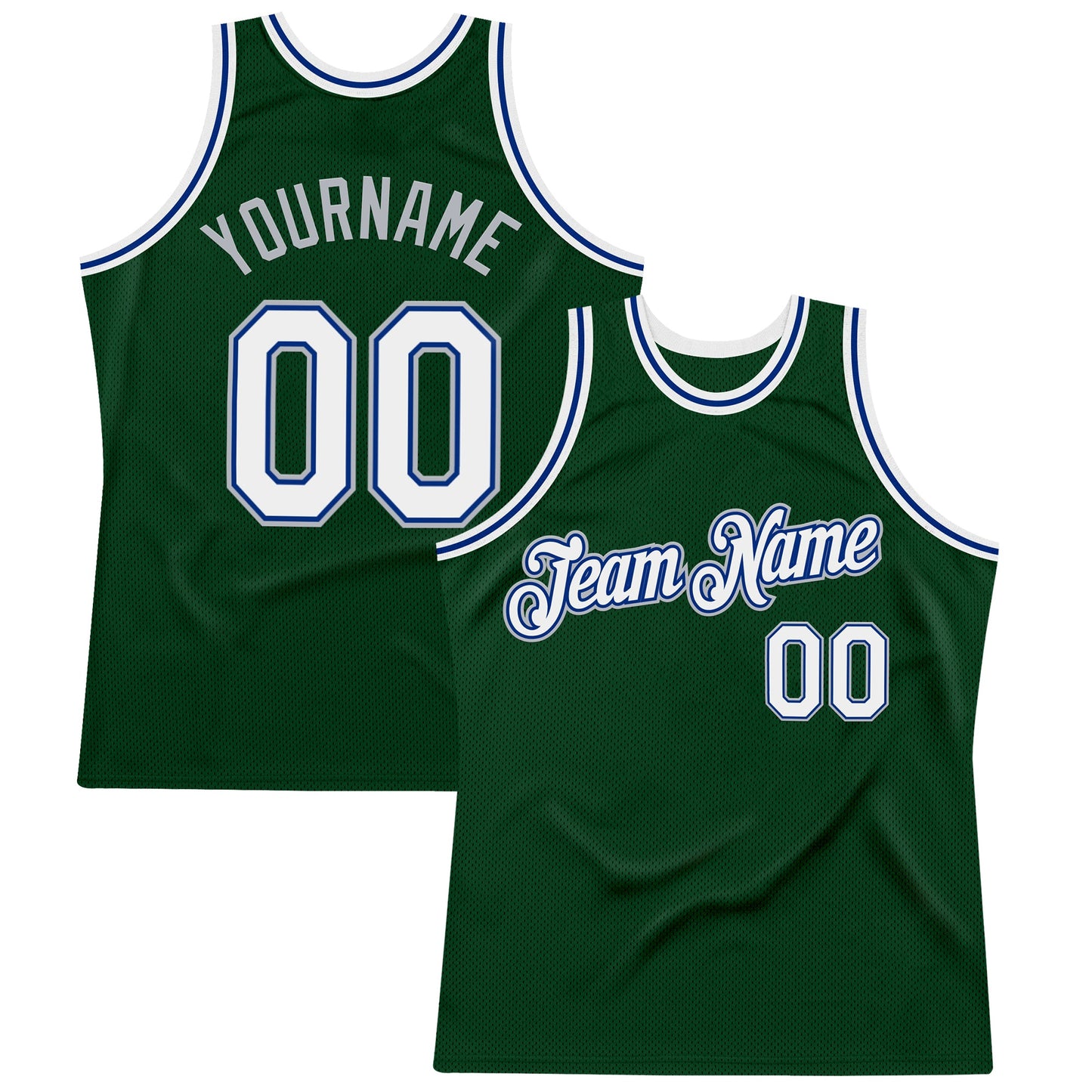 Custom Green White Royal-Gray Authentic Throwback Basketball Jersey
