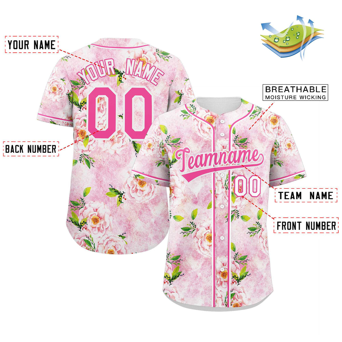 Custom Pink Pink-White Graffiti Pattern Authentic Flower Baseball Jersey Limited