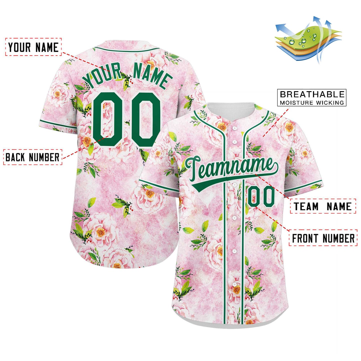 Custom Pink Kelly Green-White Graffiti Pattern Authentic Flower Baseball Jersey Limited