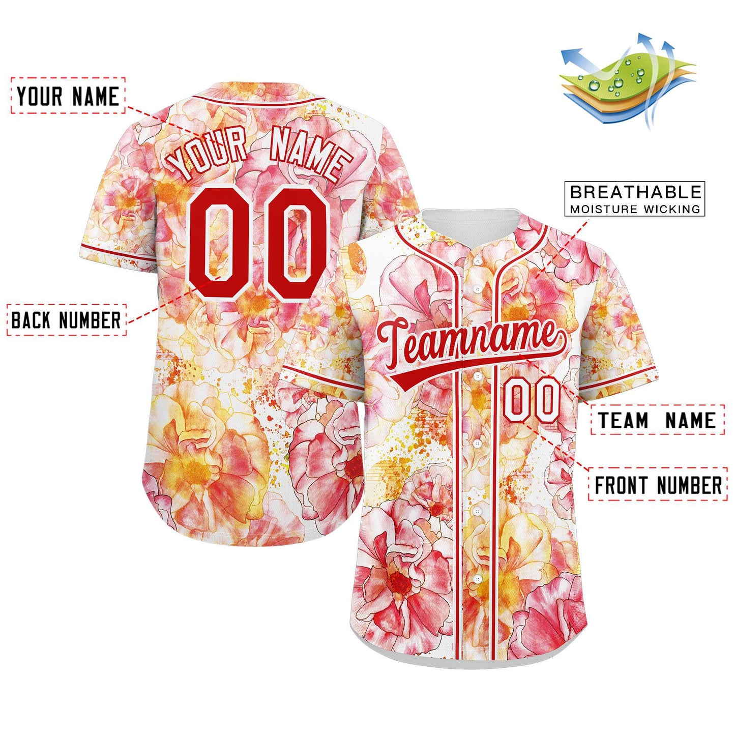 Custom Red Red-White Graffiti Pattern Authentic Flower Baseball Jersey Limited