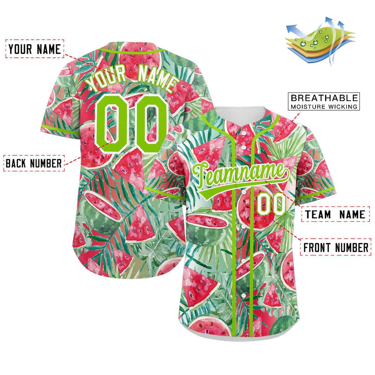Custom Red Neon Green-White Graffiti Pattern Authentic Watermelon Baseball Jersey Limited