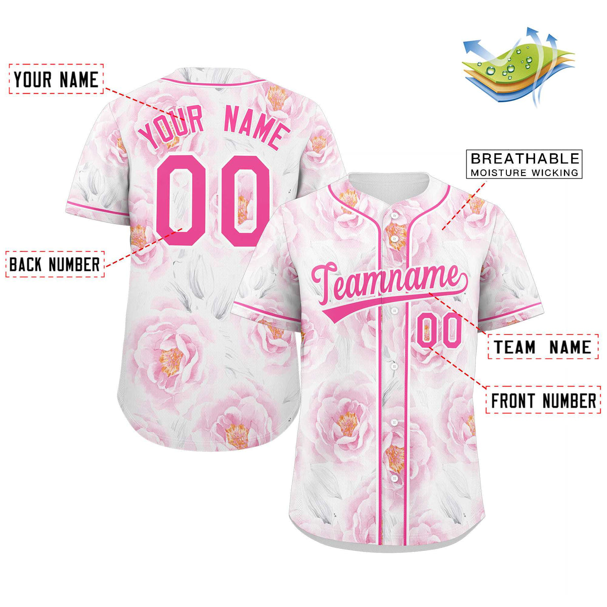 Custom Pink Pink-White Graffiti Pattern Authentic Flower Baseball Jersey Limited