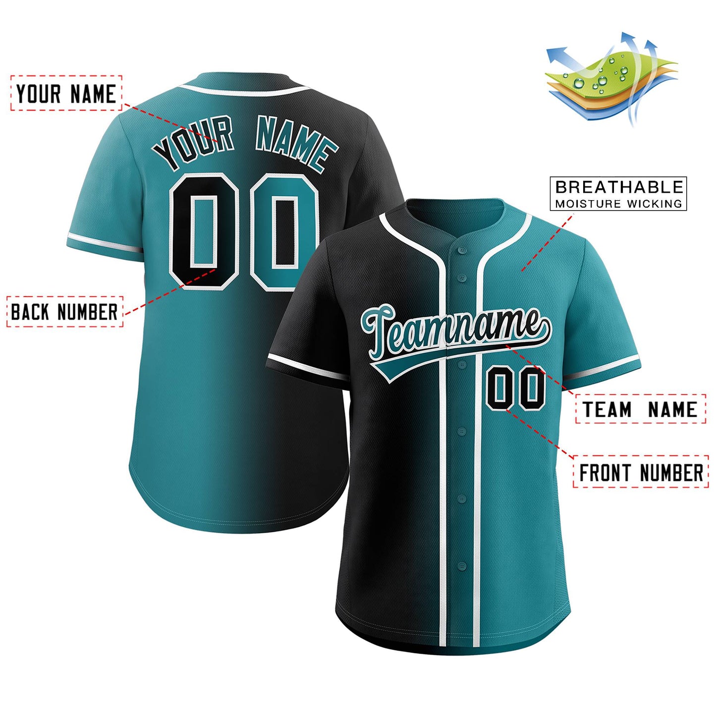 Custom Black Teal-White Gradient Fashion Authentic Baseball Jersey Limited