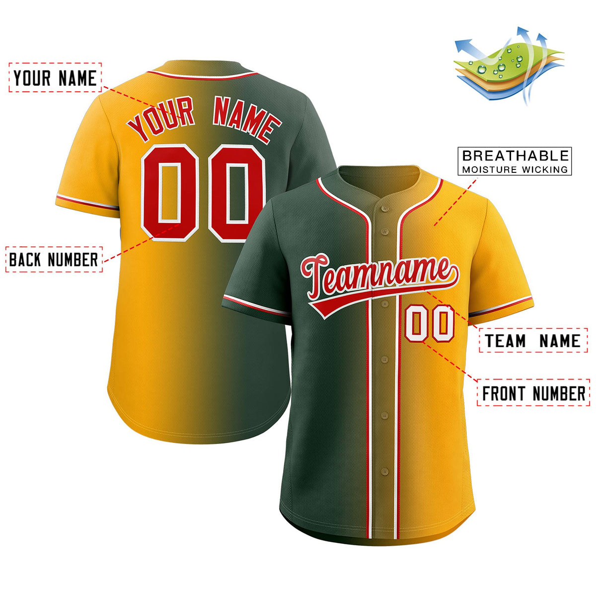 Custom Green Red-White Gradient Fashion Authentic Baseball Jersey Limited