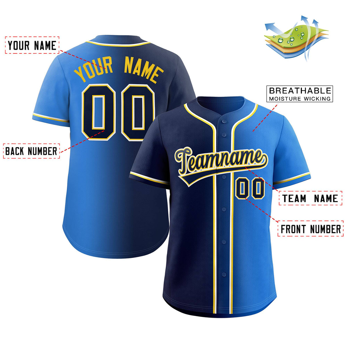 Custom Royal Navy-Yellow Gradient Fashion Authentic Baseball Jersey Limited
