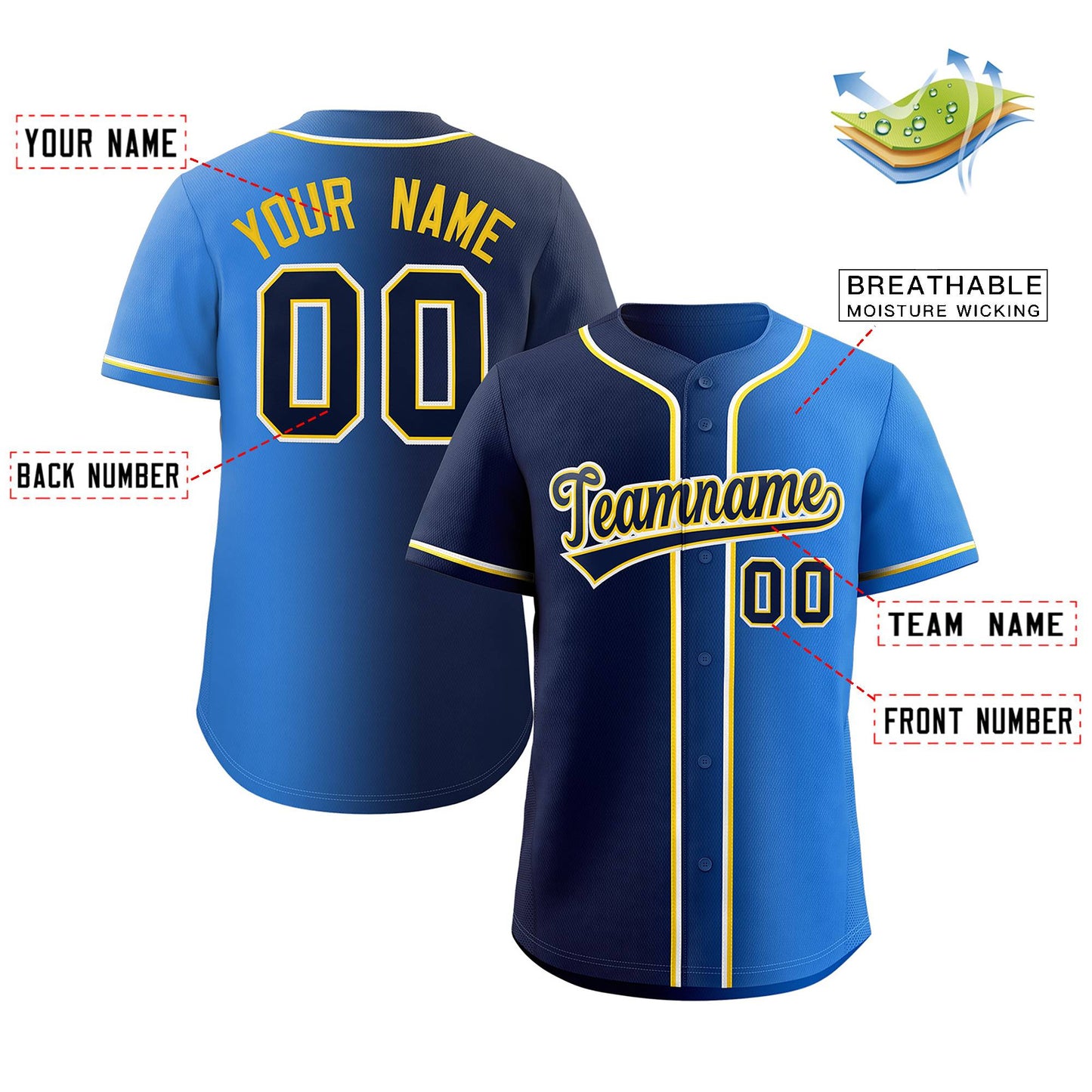 Custom Royal Navy-Yellow Gradient Fashion Authentic Baseball Jersey Limited