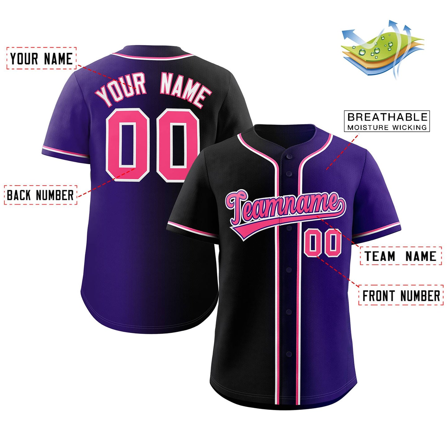 Custom Purple Pink Gradient Fashion Authentic Baseball Jersey Limited