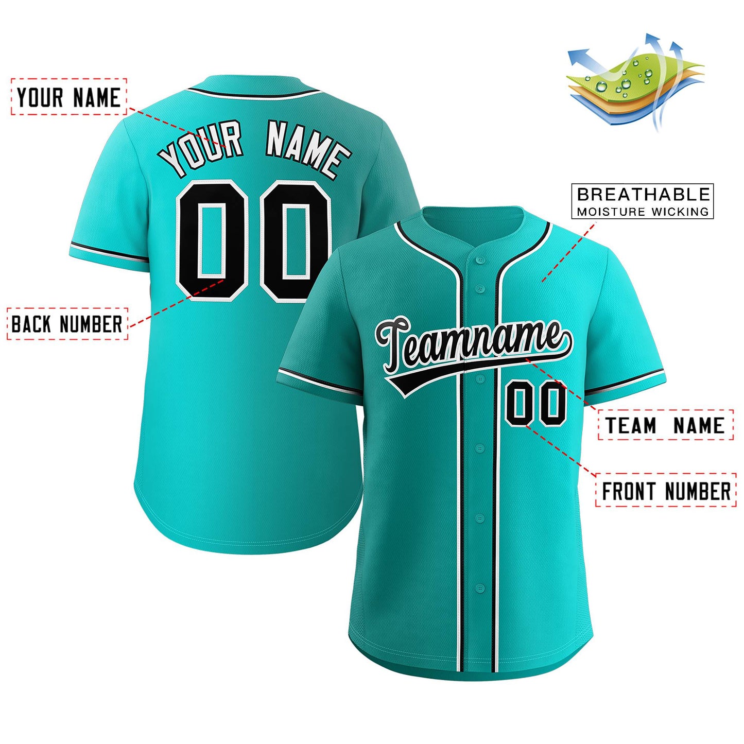 Custom Teal Black-White Gradient Fashion Authentic Baseball Jersey Limited