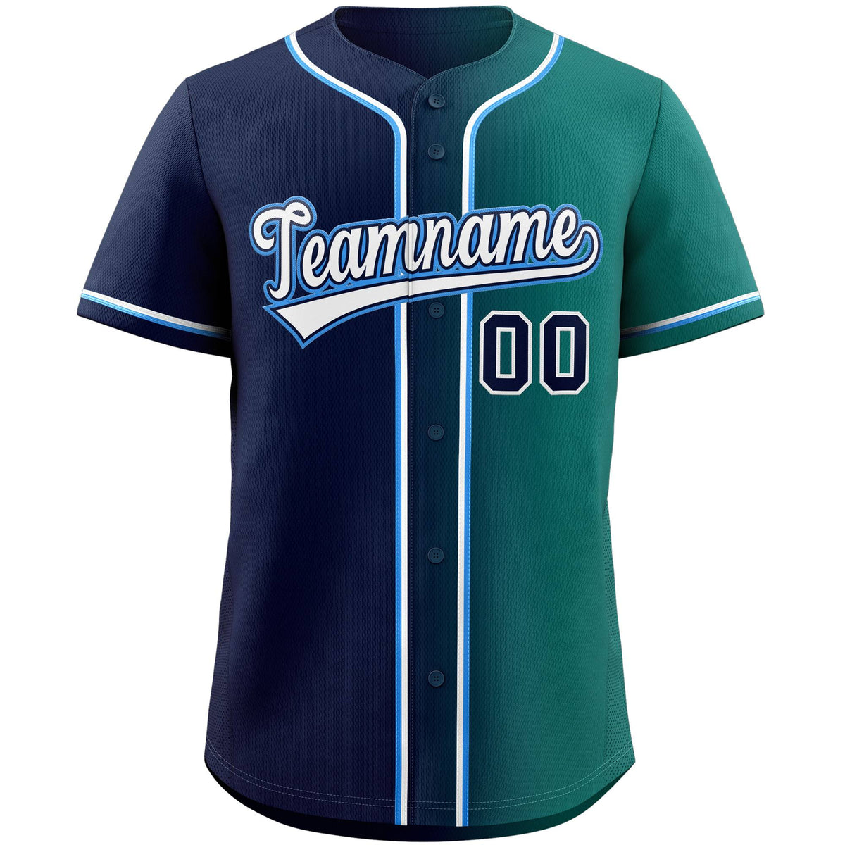 Custom Teal Navy White-Power Blue Gradient Fashion Authentic Baseball Jersey Limited
