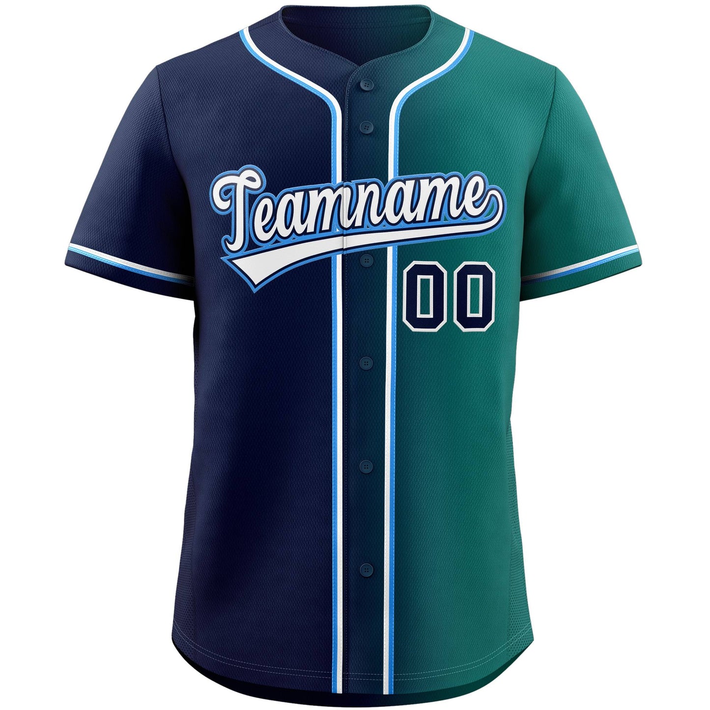 Custom Teal Navy White-Power Blue Gradient Fashion Authentic Baseball Jersey Limited