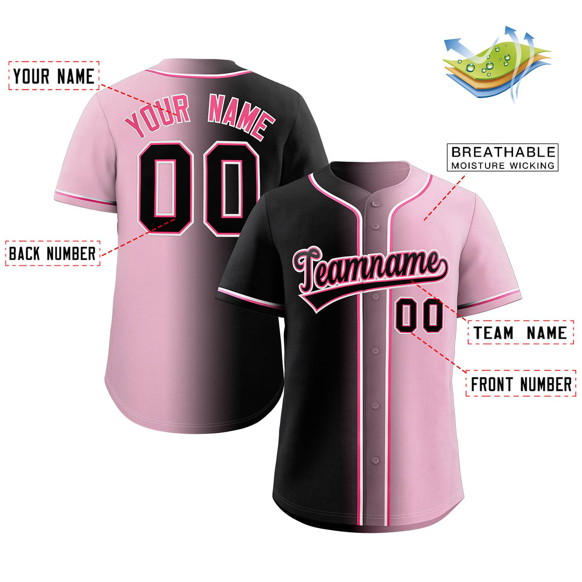 Custom Pink Black-Pink Gradient Fashion Authentic Baseball Jersey Limited