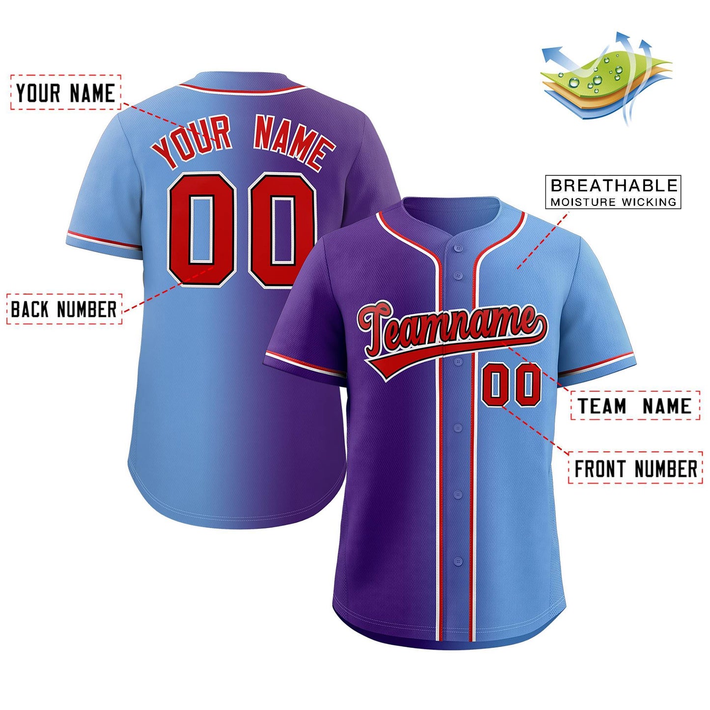 Custom Purple Red-Black Gradient Fashion Authentic Baseball Jersey Limited