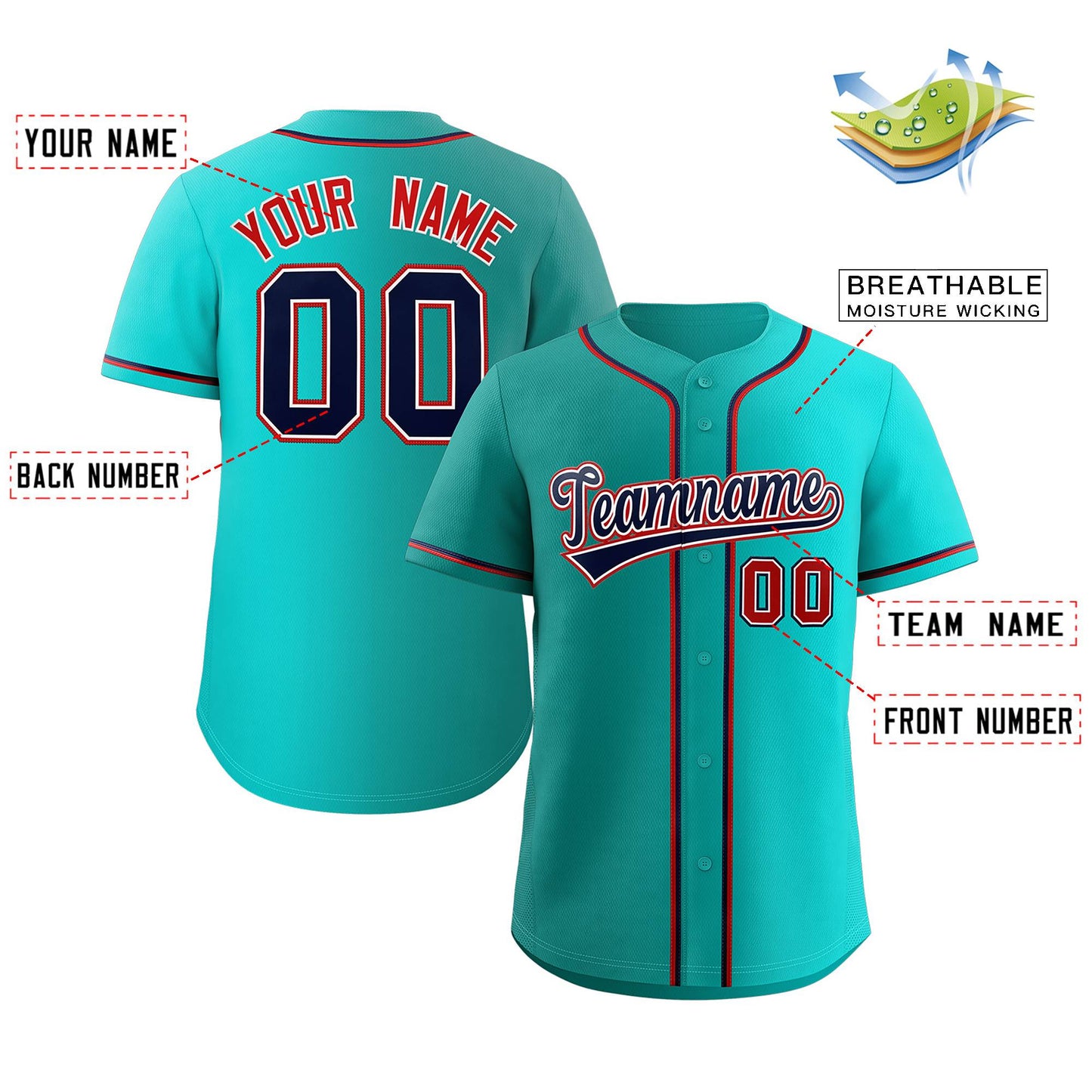 Custom Teal Navy-Red Gradient Fashion Authentic Baseball Jersey Limited