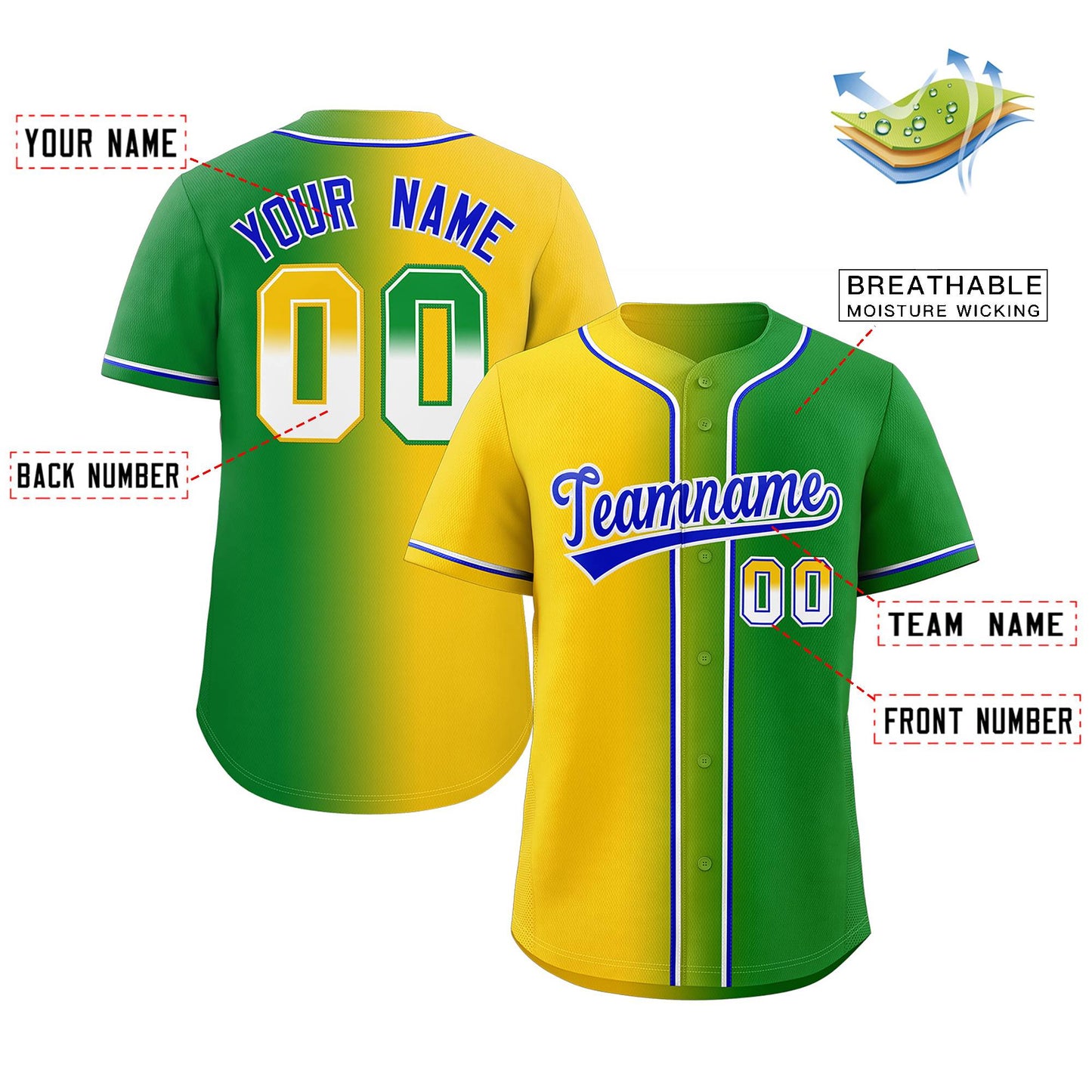 Custom Kelly Green Royal-White Gradient Fashion Authentic Baseball Jersey Limited