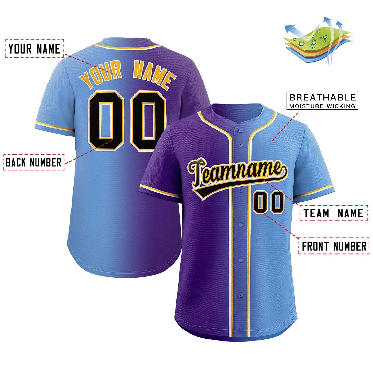 Custom Purple Black-Yellow Gradient Fashion Authentic Baseball Jersey Limited
