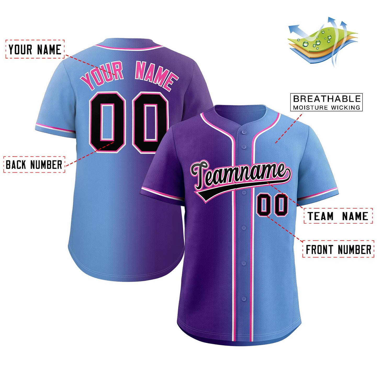 Custom Purple Black-Pink Gradient Fashion Authentic Baseball Jersey Limited