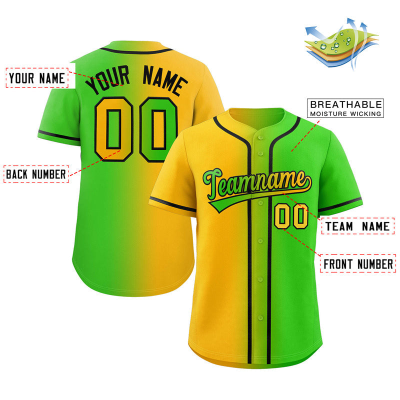 Custom Neon Green Yellow-Black Gradient Fashion Authentic Baseball Jersey Limited