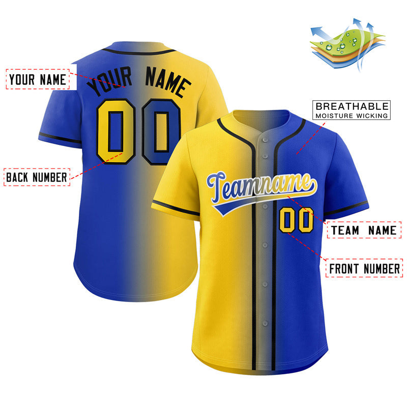 Custom Royal Yellow-White Gradient Fashion Authentic Baseball Jersey Limited