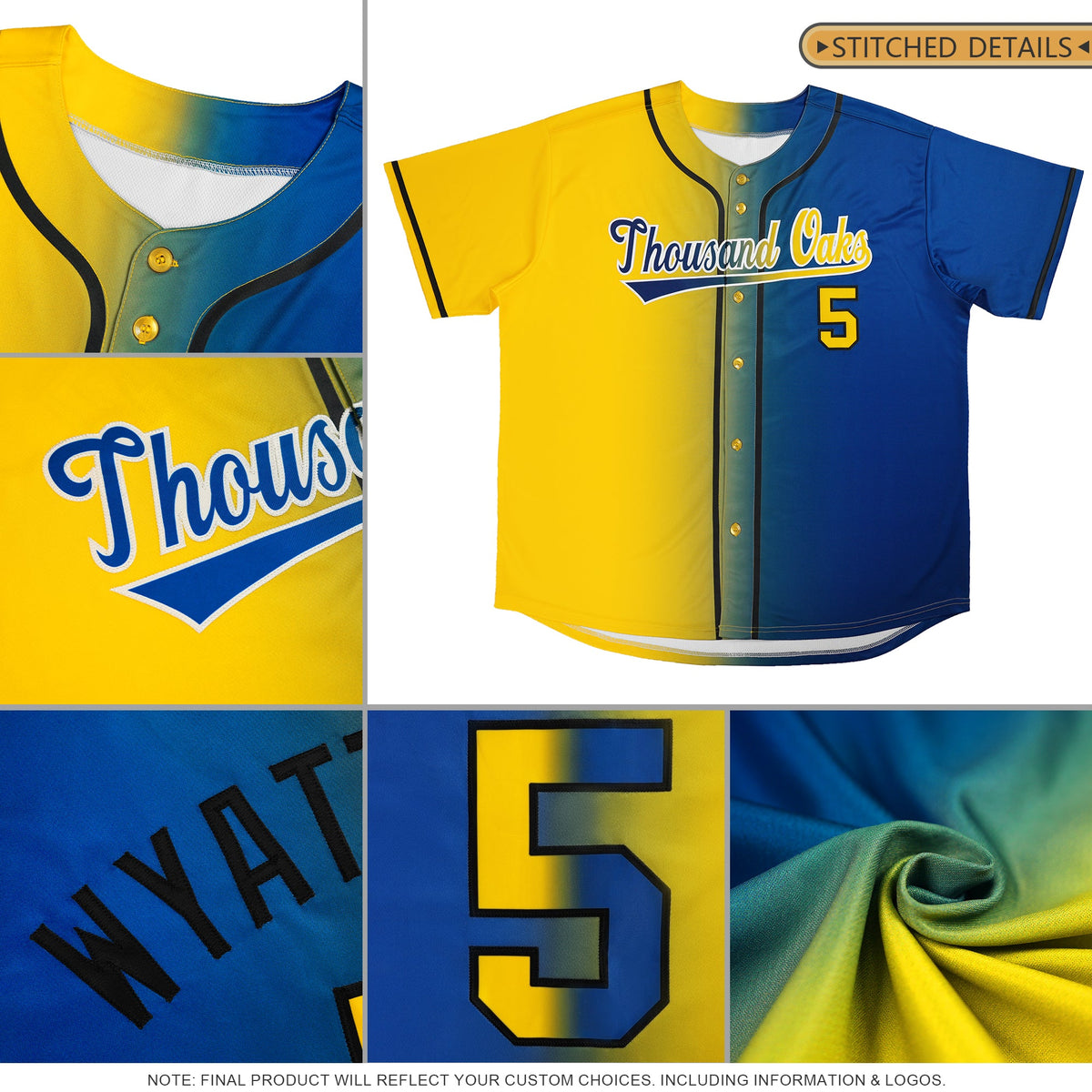 Custom Royal Yellow-Black Gradient Fashion Authentic Baseball Jersey Limited
