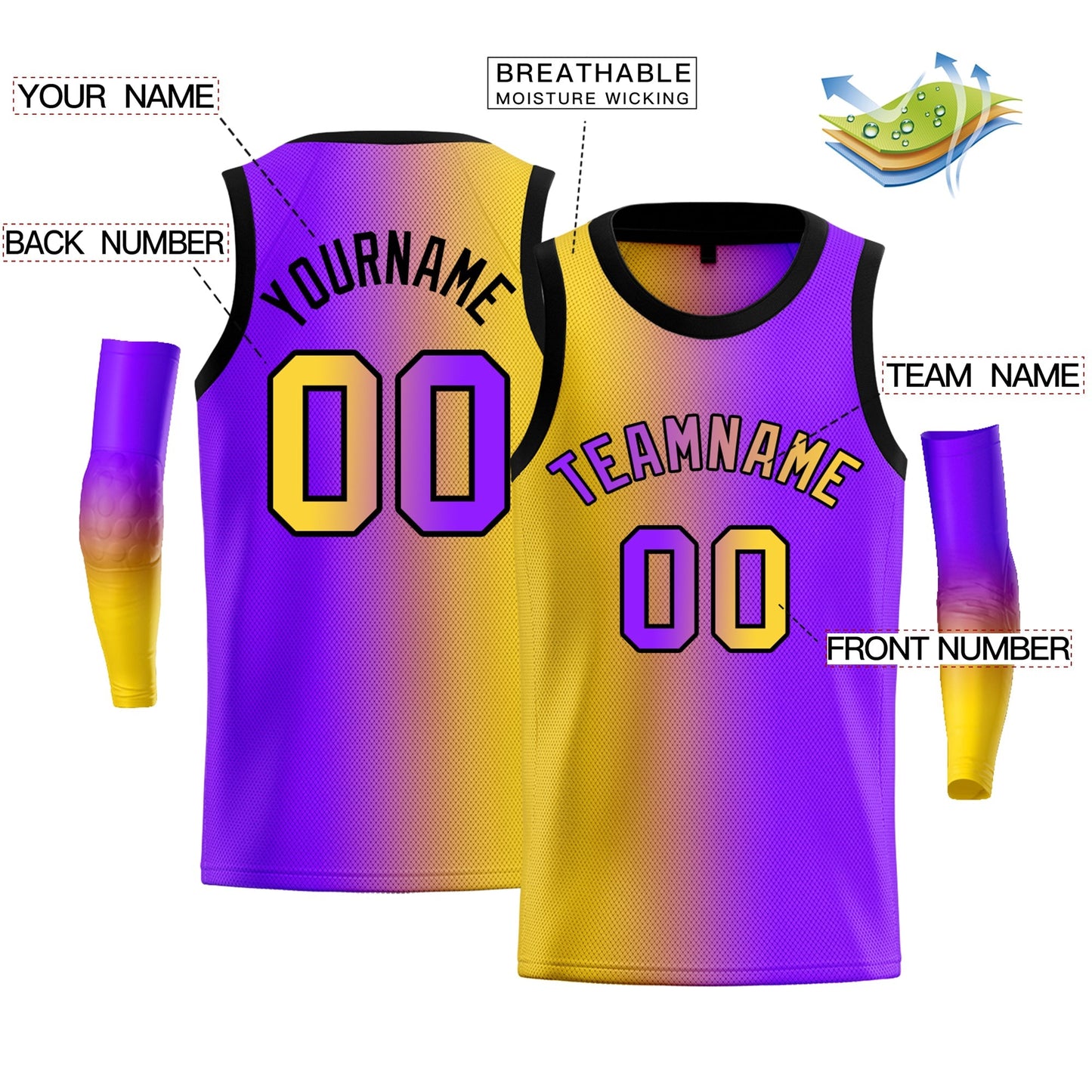 Custom Yellow Purple-Black Gradient Fashion Tops Basketball Jersey Limited