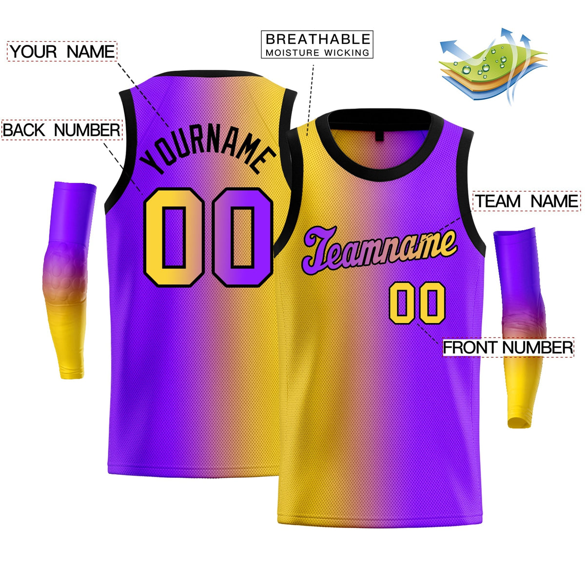 Custom Yellow Purple-Black Gradient Fashion Tops Basketball Jersey Limited