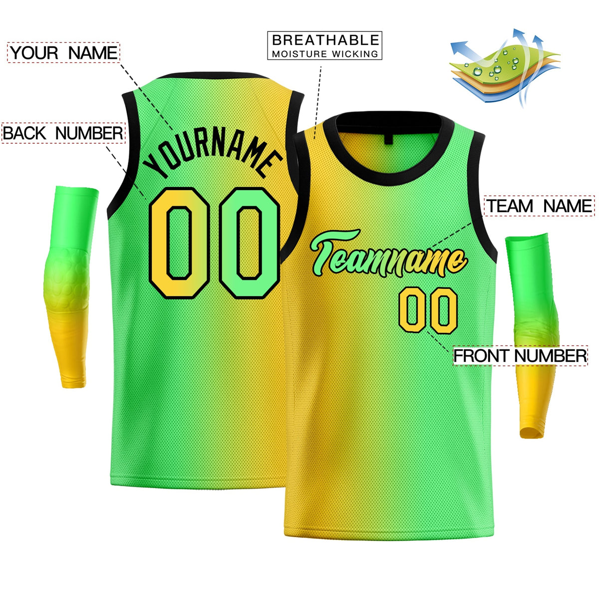 Custom Yellow Green-Black Gradient Fashion Tops Basketball Jersey Limited