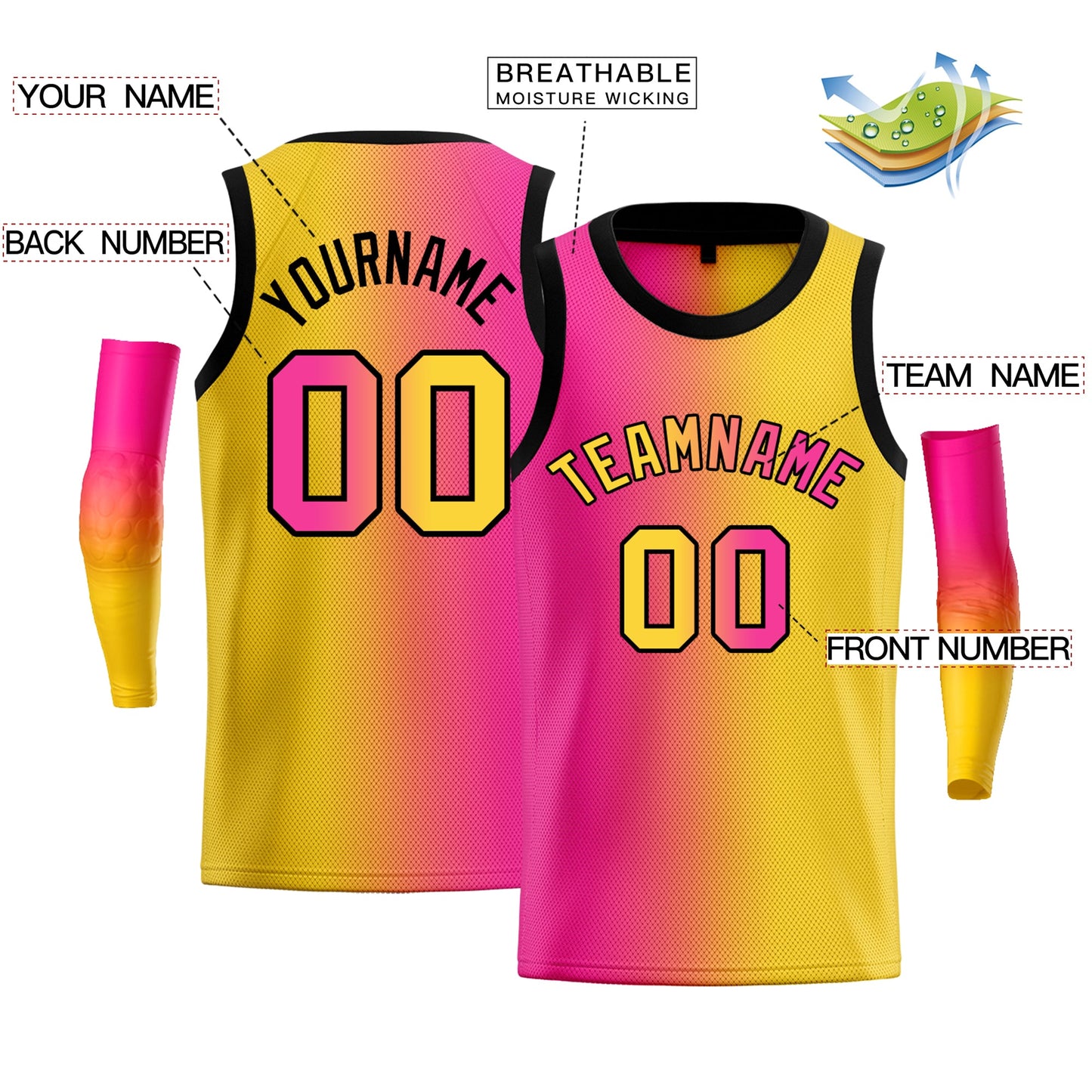 Custom Yellow Pink-Black Gradient Fashion Tops Basketball Jersey Limited