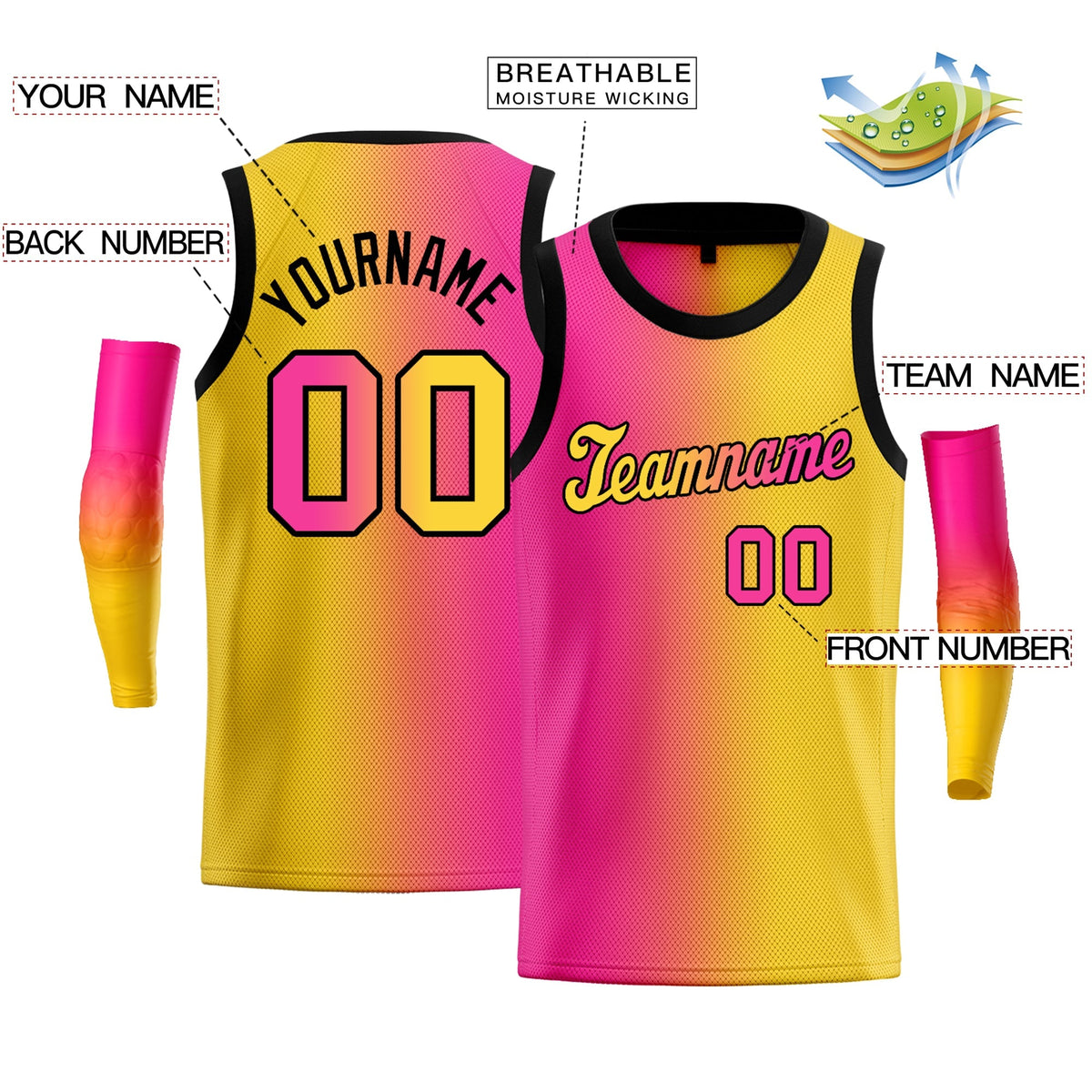 Custom Yellow Pink-Black Gradient Fashion Tops Basketball Jersey Limited