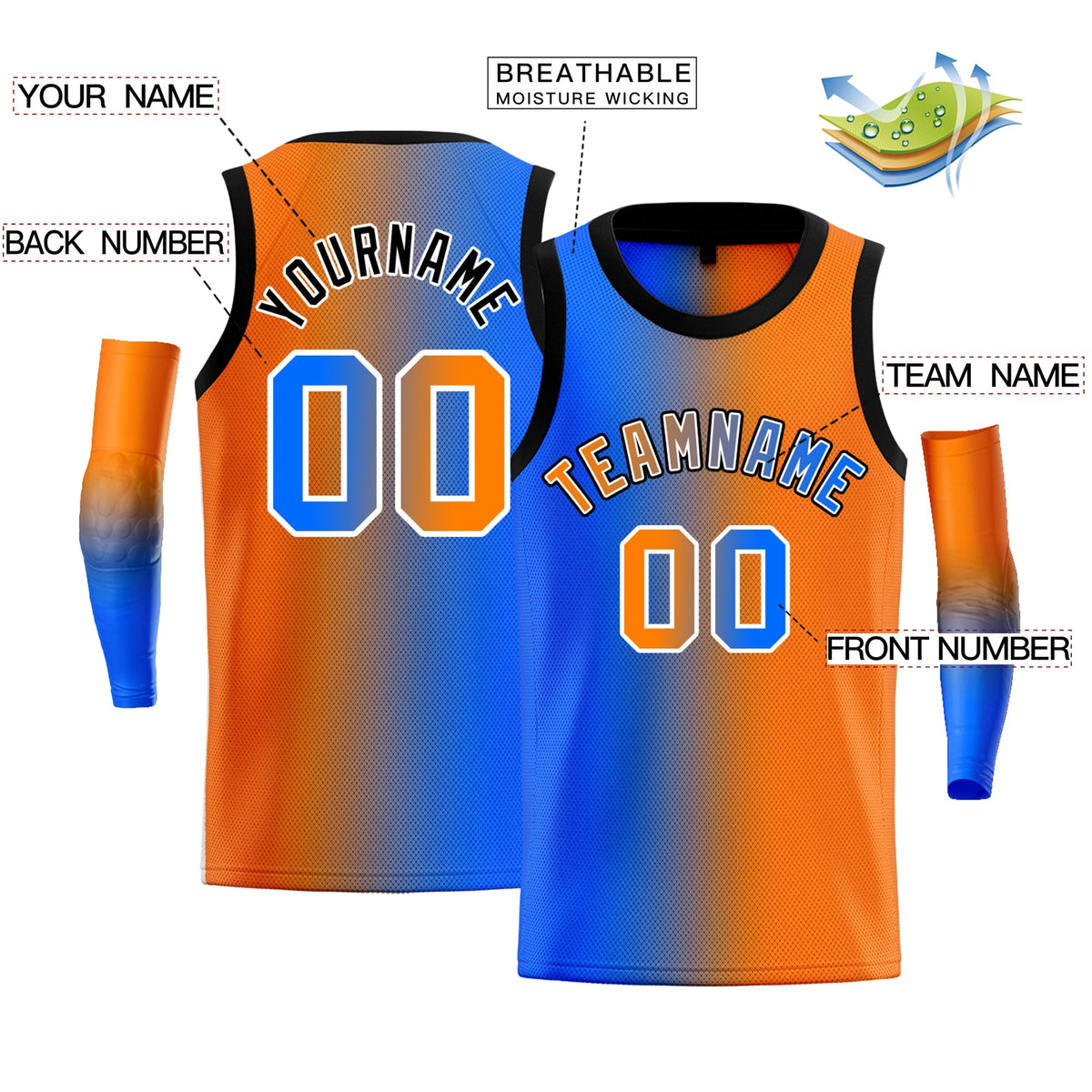 Custom Blue Orange-White Gradient Fashion Tops Basketball Jersey Limited