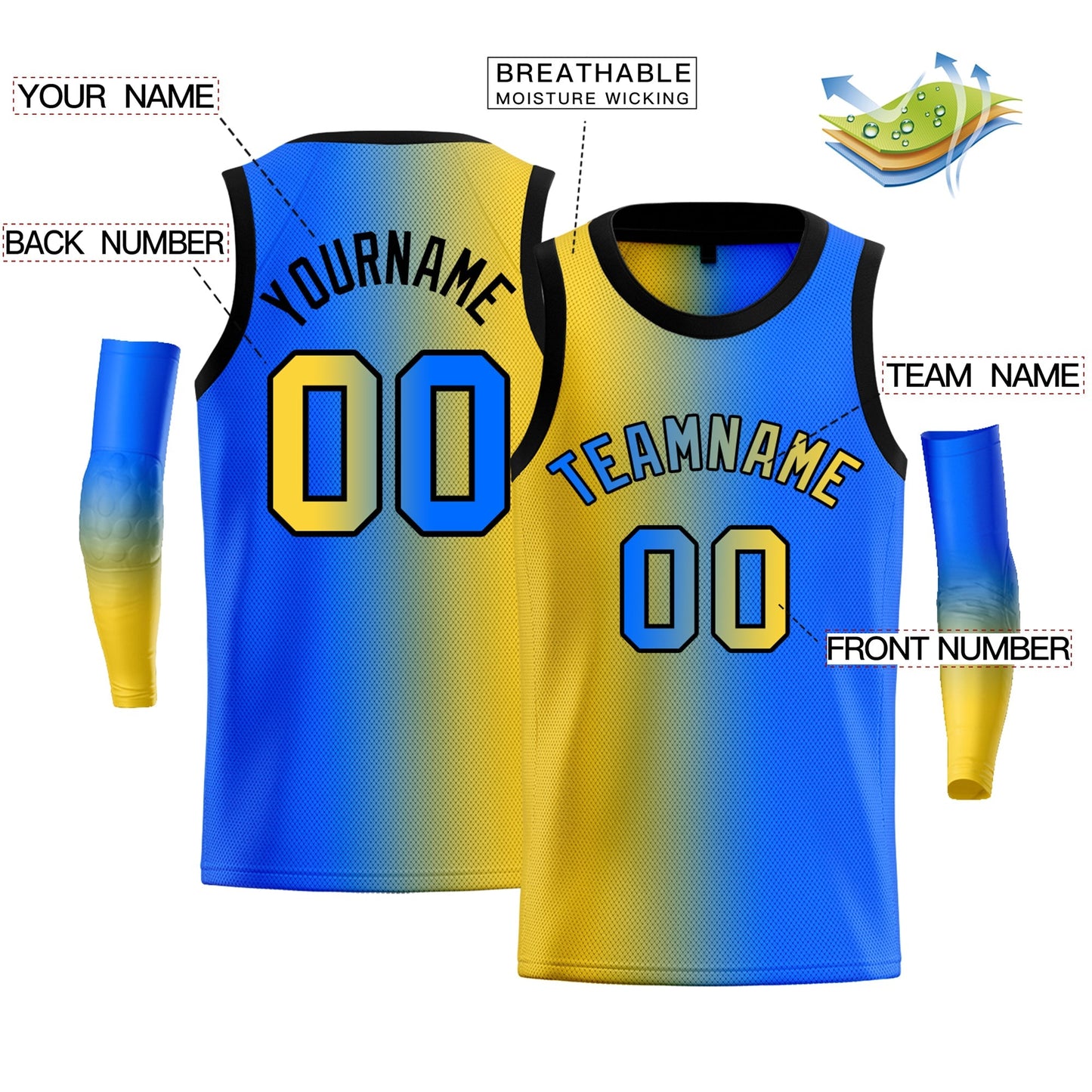 Custom Yellow Blue-Black Gradient Fashion Tops Basketball Jersey Limited
