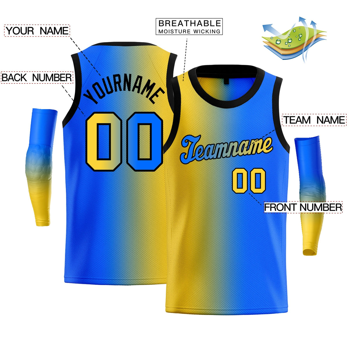 Custom Yellow Blue-Black Gradient Fashion Tops Basketball Jersey Limited