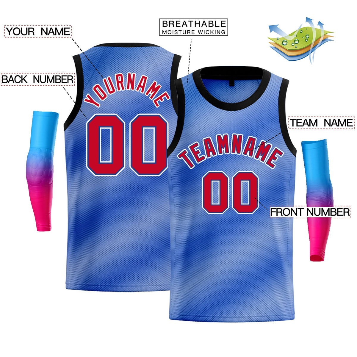 Custom Light Blue Red-White Gradient Fashion Tops Basketball Jersey Limited