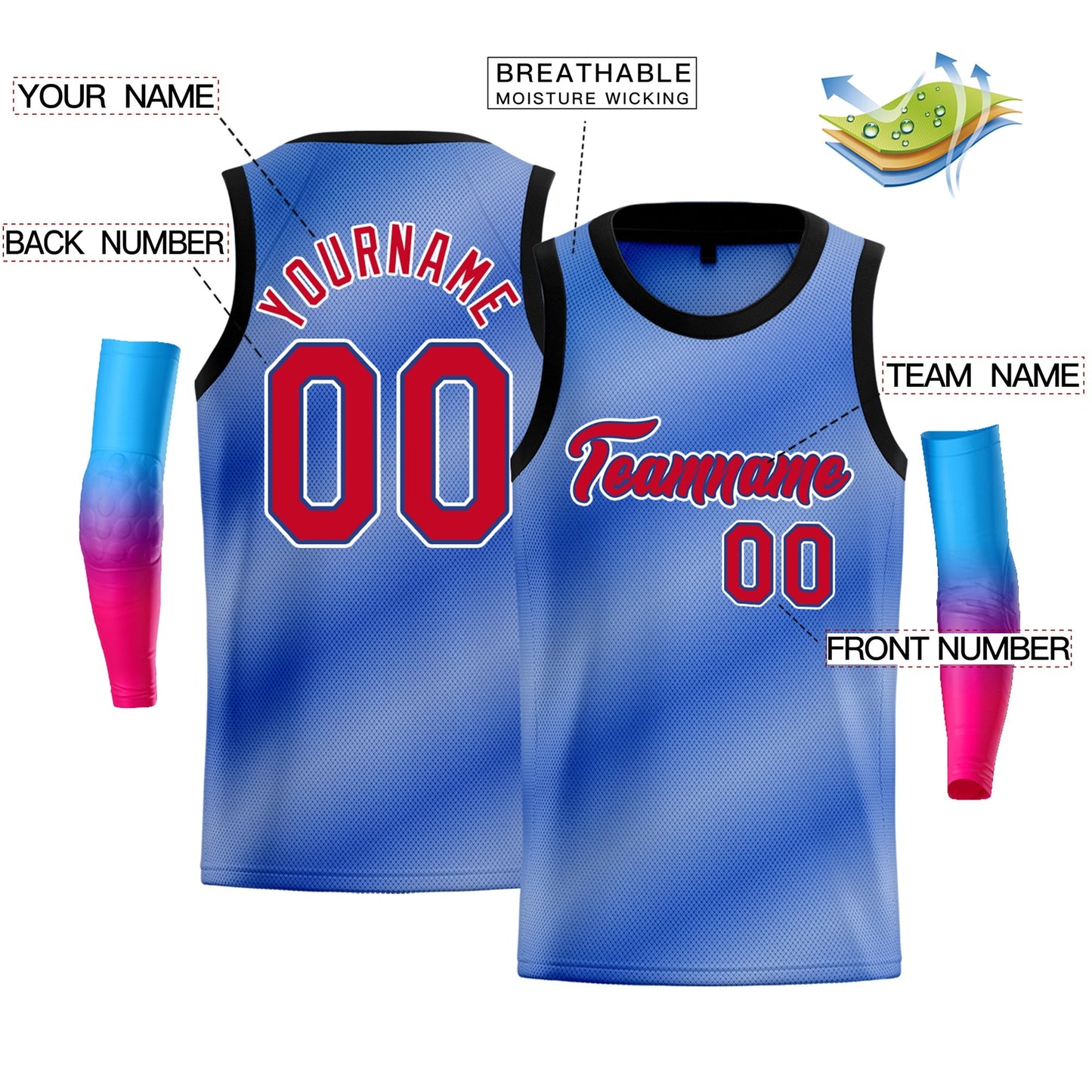 Custom Light Blue Red-White Gradient Fashion Tops Basketball Jersey Limited