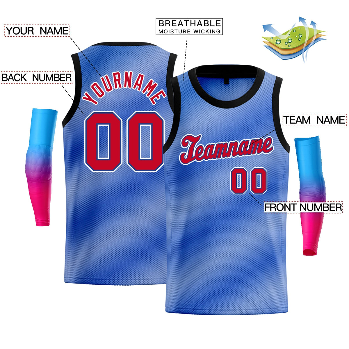 Custom Light Blue Red-White Gradient Fashion Tops Basketball Jersey Limited