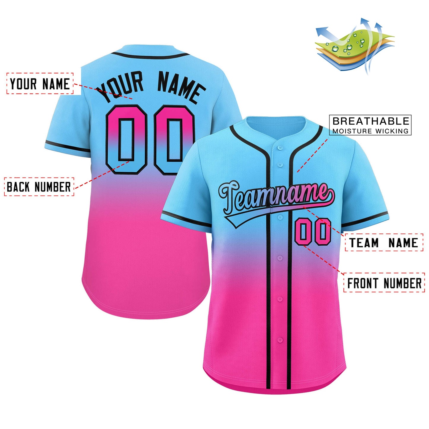 Custom Light Blue Pink Gradient Fashion Authentic Baseball Jersey Limited