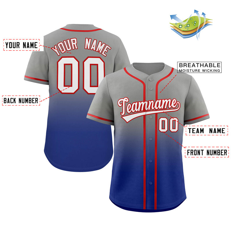 Custom Gray Royal Gradient Fashion Authentic Baseball Jersey Limited