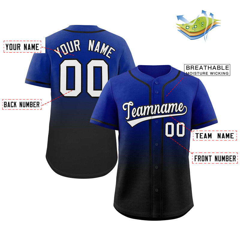 Custom Royal Black Gradient Fashion Authentic Baseball Jersey Limited