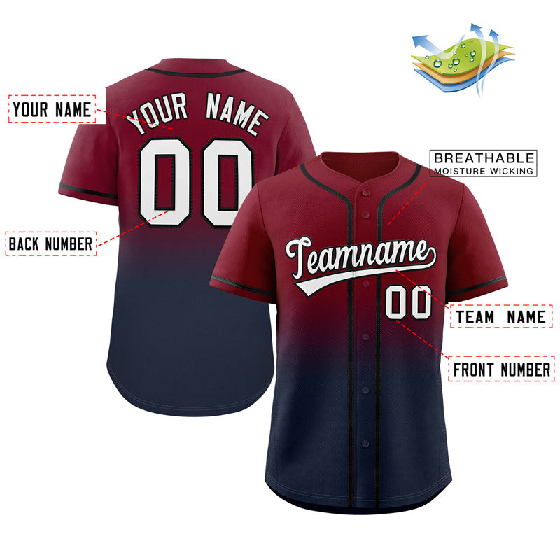 Custom Crimson Navy Gradient Fashion Authentic Baseball Jersey Limited