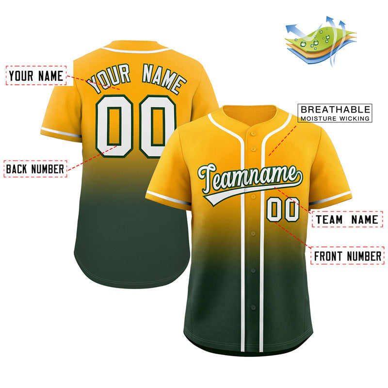 Custom Yellow Green Gradient Fashion Authentic Baseball Jersey Limited